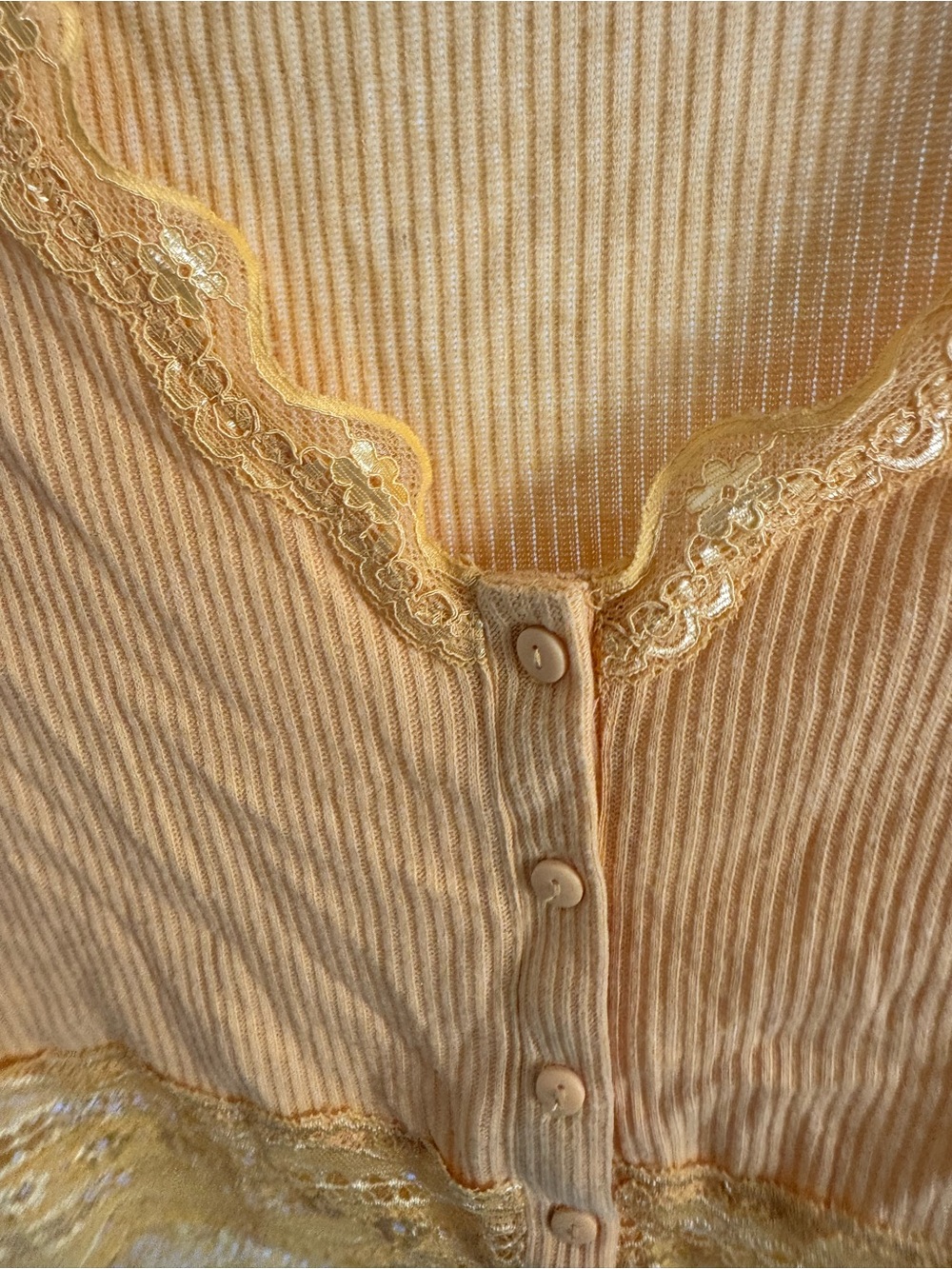 Urban Outfitters Mustard Yellow Ribbed Lace-Trim Crop Top - Picture 2 of 4